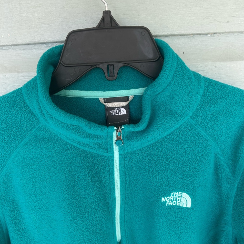 North Face Women’s Polartec Classic 1/4 Zip Fleece Micro Fleece Fitted Teal - Picture 5 of 8